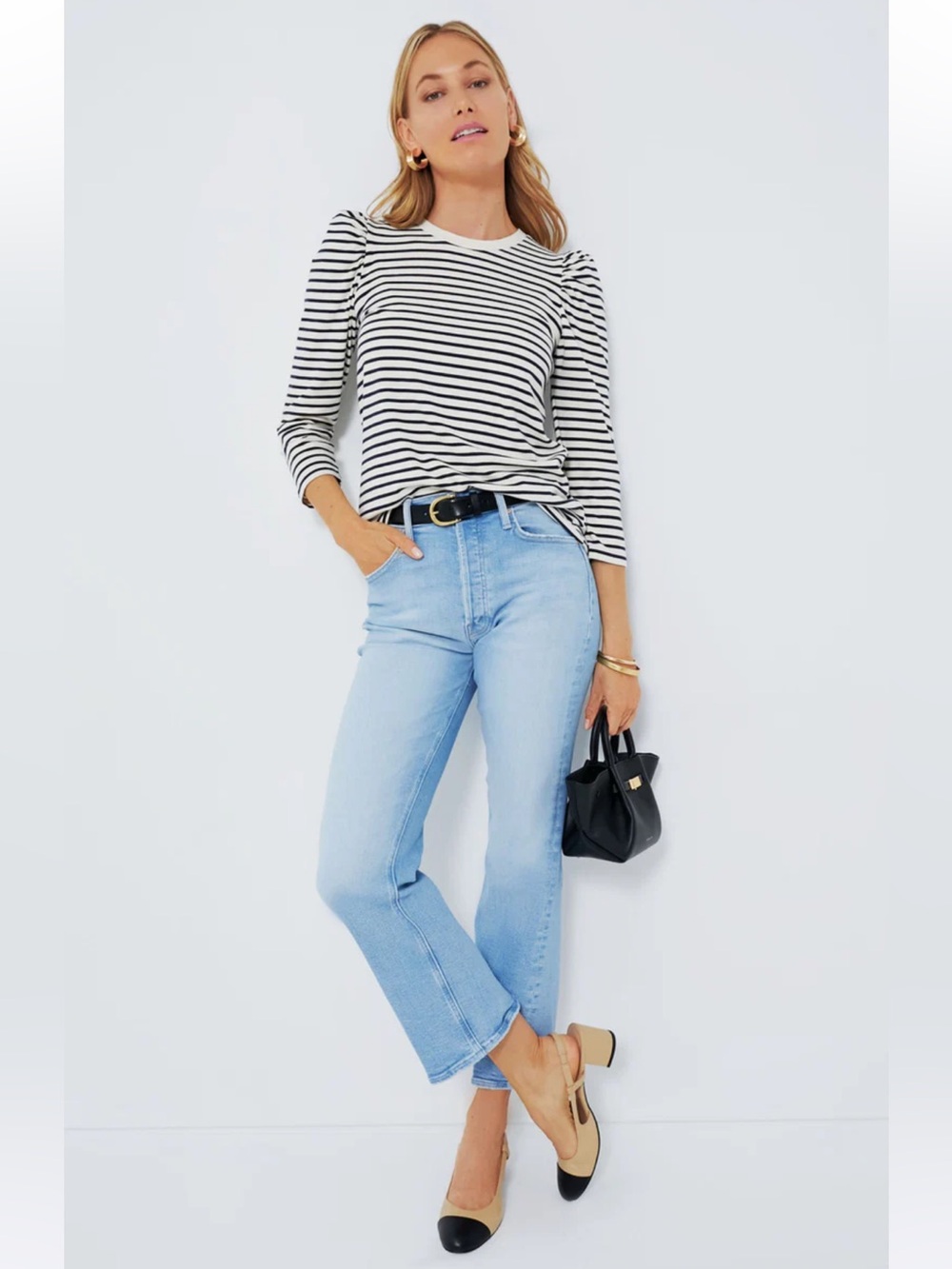 Pomander Place Tuckernuck Navy Stripe Vesty Long Sleeve Crewneck Tee M